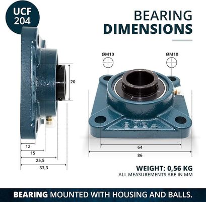 35 mm Quadrato interno a 4 bulloni Flanged Unit Pillow Block Bearing UCF207 per cuscinetti inseriti